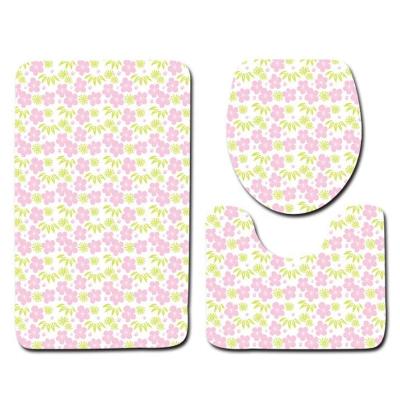 China Modern Design Washable Custom Logo Three Pcs Mat Sets Flower Bath Rug U Shaped Microfiber Bath Mats for sale