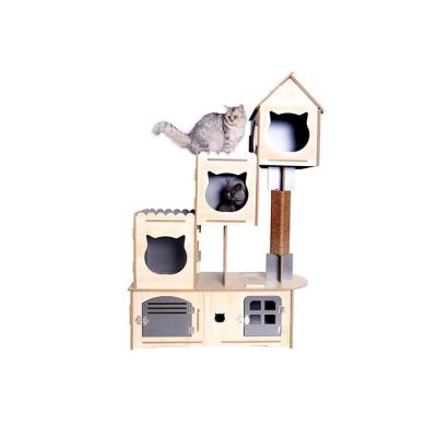 China Breathable Wholesale Luxury Villa Pet Climbing Furniture Villa Large Frame Cat Tree Wooden Pet House for sale