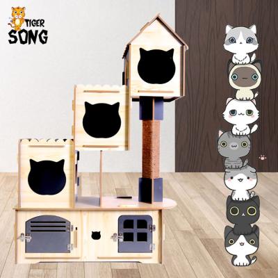 China Breathable Solid Wooden Cat Climbing Frame Cat Villa House for sale