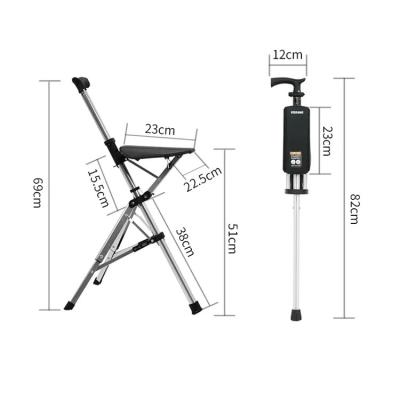 China Modern Aluminum Older Folding Walking Cane With 3 Seat Legs Supports Portable Camp Saddles for sale