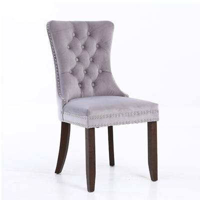 China Gray Fabric Chair Modern Design Wooden Velvet Legs Hotel Comfortable Luxury Furniture Dining Room Dining Chairs for sale