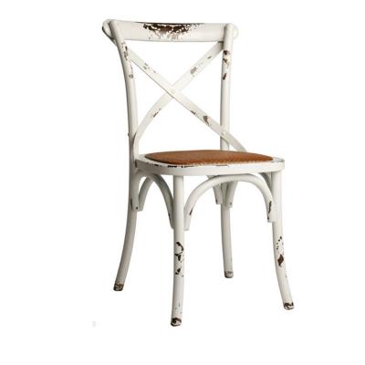 China Leisure Upholstered Antique Rustic Cross Back Seat Rattan Wooden White Dining Chairs Mexico Chair Online for sale