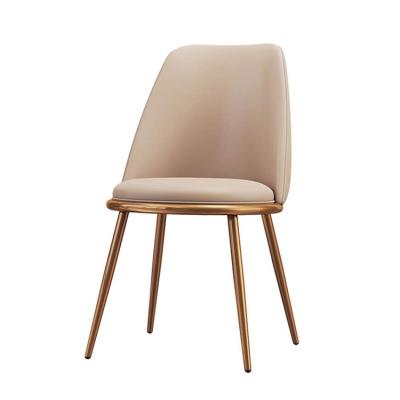 China Silla De Comedor French Beige Leather Light Luxury Dining Chair Chromed Gold Metal Legs Dining Chair for sale