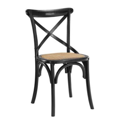 China Wholesale Crossback Stackable Antique Wooden Chair Sillas Leisure Vineyard Black Wooden Dining Chair With New Cross Back for sale