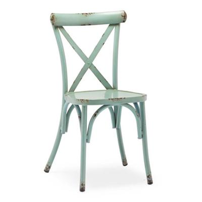 China Hot-selling Leisure Modern Luxury Cross Back Metal Restaurant Patio Hotel Stacking Distressed X-Back Dining Chair for sale