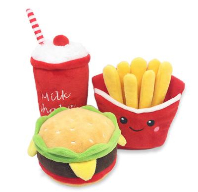 China Viable Hamburger Chips Milk Cup Food Shape Plush Dog Squeaky Pet Toys for sale