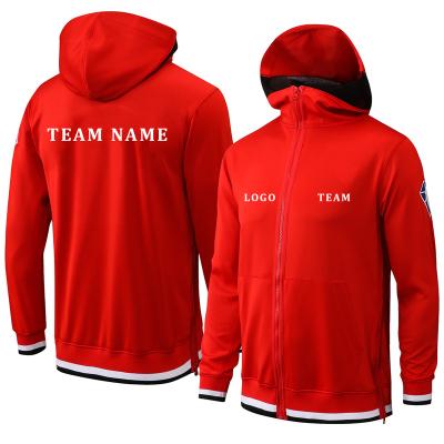 China 75th Antibacterial Red Basketball Jackets NNBA Winter Warm-up Jackets Basketball Hoodie Full-Zip Jacket for sale