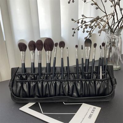 China 15pcs Professional Soft Black Wooden Handle Hair Goat Brush Lip Liner Cosmetic Makeup Brush Set Wholesale for sale