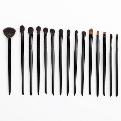 China Professional 15pcs Face Goat Hair Makeup Brush Handle Black Solid Wood Eyeshadow Brush For Eyeshadow Eyebrow Eyeliner Blended Makeup for sale