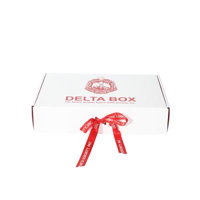 China Recycled Materials Custom Logo Personalized Shoe Box Apparel Gift Box Red Ribbon Luxury Folding Premium Paper Box for sale