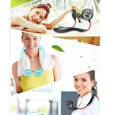 China 2019 Protable Mini Air Cooler Summer Hands Free Necklace Neck Band Hanging USB Mini Dual Portable Rechargeable Fan for sale