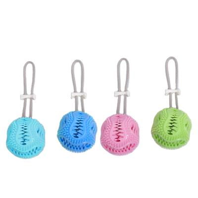 China Free Sample Viable Toy TPR Hot Pet Molar Ball Shaped Molar Ball With Bell And Rope Dog Toy Bite Leakage Ball Puzzle Interactive Chew Toy for sale