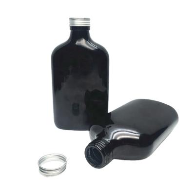 China 50ml 100ml 200ml 250ml 350ml 500ml Flat Black Color Empty Infusion Ice Tea Coffee Glass Wine Bottle Eco-friendly Customized With Screw Lid for sale