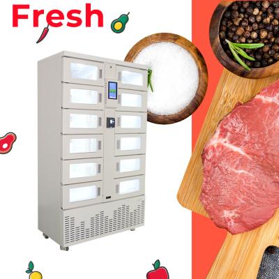 China Keep Fresh Cooling Locker Vending Machine Cash Coin And Card Reader Degree Adjustable for sale