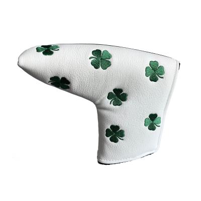 China Protect Golf Clubs Yopral Custom Green And White Four Leaf Clover Blade Golf Headcover Putter Leather Custom for sale