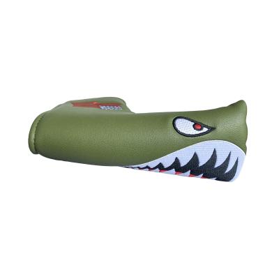 China Protect Golf Clubs Yopral Custom Shark Golf Headcover Green Leather Blade Putter Cover for sale