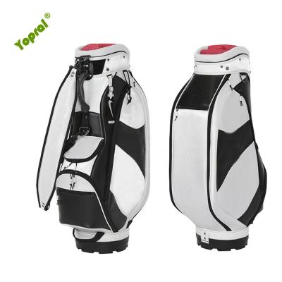 China Protect White Golf Clubs And PU Golf Bag 14 Way Luxury Black Leather Golf Cart Bag for sale