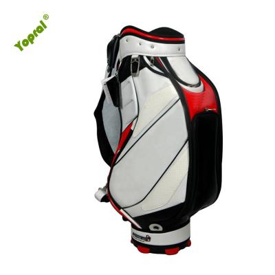 China Protect Golf Clubs PU Staff Golf Bag 14 Way Divider Professional Leather Golf Bag Custom Manufacturer for sale