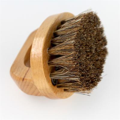 China Easy Clean Small Round Horseshoe Shape Wooden Handle Shoe Brush for sale