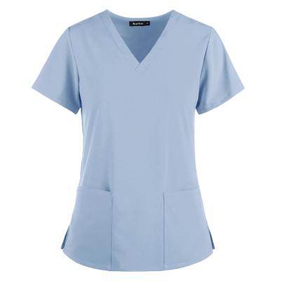 China Hospital Womens Multi Pockets Stylish Printed Top Plus Size Work Scrubs Uniform Sets for sale