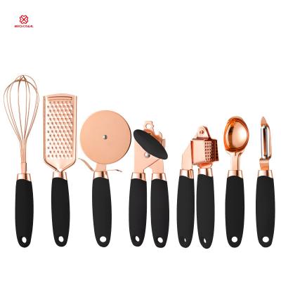 China Sustainable 7 Pieces Kitchenware Set Copper Gadgets Coated Stainless Steel Cooking Utensils With Soft Touch Handles for sale