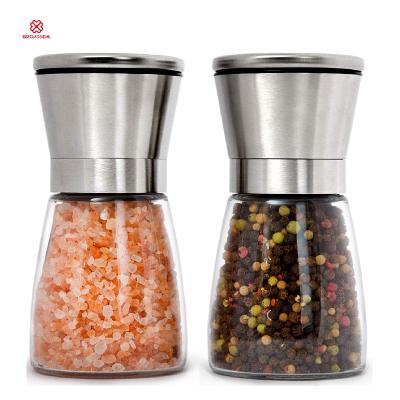 China Viable Glass Adjustable Ceramic Grinder Salt and Pepper Shakers Sea Salt Grinder Stainless Steel Salt and Pepper Grinder Set of 2 for sale