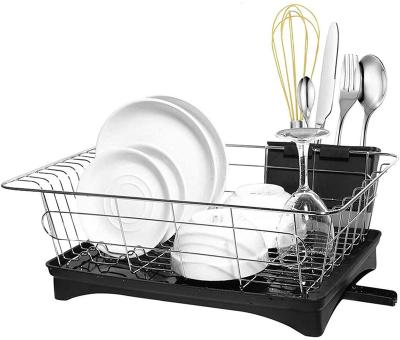 China Sustainable Kitchen Dish Drying Rack Dish Rack Set With Removable Spout Adjustable Countertop Swivel Dry Rack Utensil Holder for sale