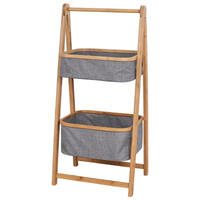 China Viable Sample Available Wholesale One-Shaped Three-Layer With Dish Shelf Storage Basket Standing Folding Laundry Basket Bamboo for sale