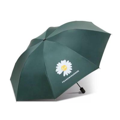 China Simple Striped Dual Use Umbrella Korea Daisy Vinyl Sun Umbrella Folding Flower Umbrella Modern UV Parasol Sunscreen Rain and Shine for sale