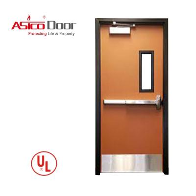 China Standard Size Modern American UL Listed Fire Rated Steel Hollow Metal Commercial Door With Bar And Panic Push Glass for sale