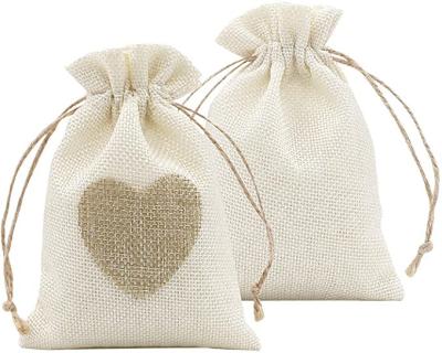 China Plain Reusable Single Drawstring Cute Heart Candy Portable Mesh Linen Bag Gift for sale