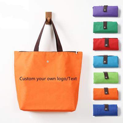 China Hot Sale Customized Printed Creative Exquisite Folding Logo Fold Button Oxford Cloth Tote Polyester Shopping Bag for sale