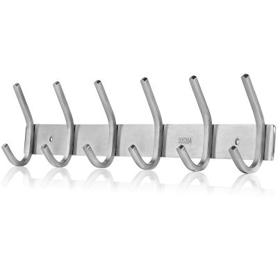 China PG-SRS Multifunctional Double Hook Rack 304 Stainless Steel Wall Wardrobe Towel Rack Coat Hook With 6 Hooks for sale