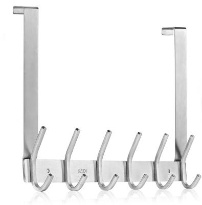 China Multifunctional Door Hook Holder (2.1cm Thickness) No Drilling Required Stainless Steel With 6 Hooks Coat Hooks for sale