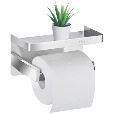 China Modern Toilet Paper Roll Holder No Drilling With Shelf Stainless Steel Toilet Roll Holder Self Adhesive Toilet Paper Roll Holder for sale