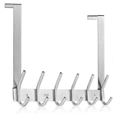 China Multifunctional Door Hook Holder (Thickness 4.5cm) No Drilling Required Stainless Steel With 6 Hooks Coat Hooks for sale