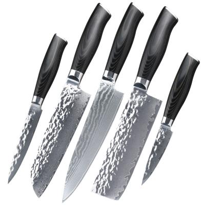 China Sustainable Damascus Knife Set Japanese Damascus Knife Set 67 Layers VG-10 Forged Steel Damascus Knives Set for sale