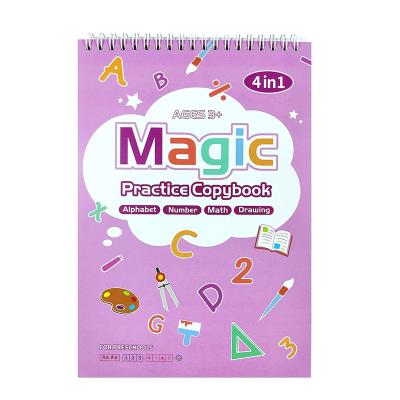 China 17.5X25cm Spiral Kids Magic Books English Number Lettering 4 In 1 Magic Alphabet Practice Notebooks for sale