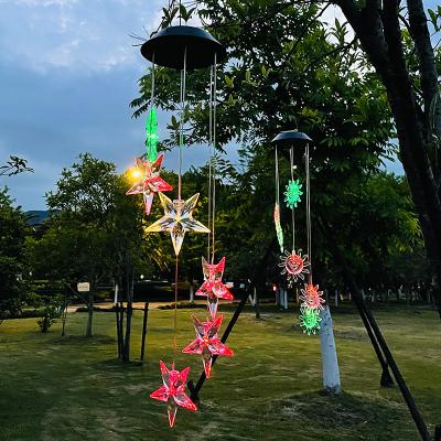 China Innovative Party Style Changeable Garden Wind Chimes Garden Decoration Color Star Moon Solar Light Outdoor Lamps for sale