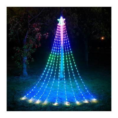 China 2022 New Garden Christmas Outdoor Decorative Light Solar LED Five Led Star RGB Waterfall Light for sale