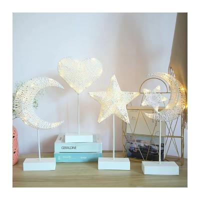 China Muslim Christmas Moon Star Light Maker Spot Led Rattan Star Moon Small Table Lamp for sale