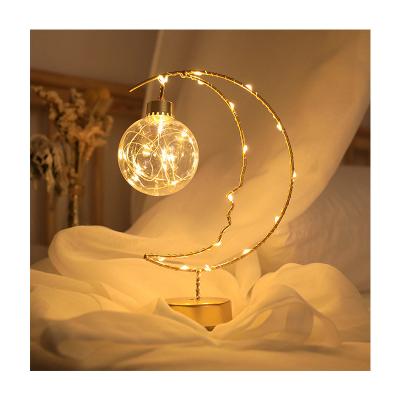 China 2022 Hot Sale Iron Moon Night Lamp Handmade Customized Battery Operated Decorative Lamp For Bedroom for sale