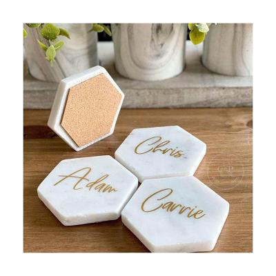 China Sustainable Newest Fashion Custom Design Natural Stone Marble Coaster With Silk Printing for sale