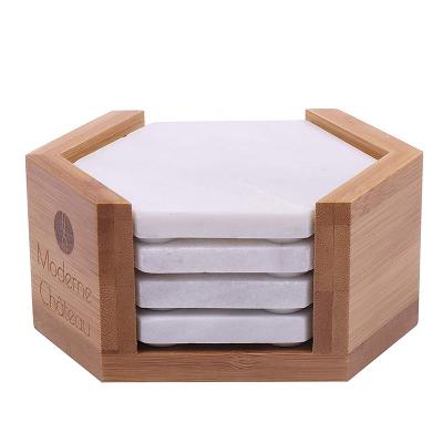 China Sustainable Newest Fashion Magic Marble Concrete Coaster With Bamboo Stand for sale