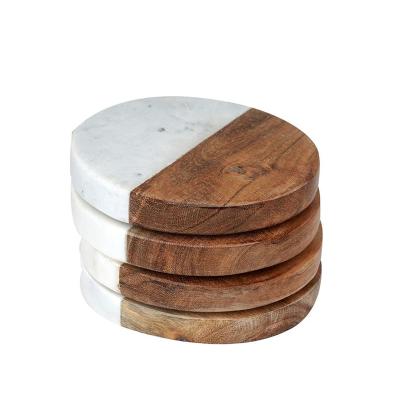 China Sustainable Set of 4 3.5 Hand Painted Polished Cheese Round White Marble Drink Coaster for sale