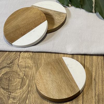 China Sustainable Farmhouse Running Rustic Marble And Round Acacia Coaster Set Of 4 for sale