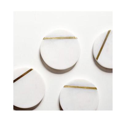 China China Sustainable Factory Direct Wholesale Natural Marble Coaster With Gold Copper Stripe for sale