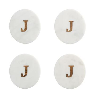 China China Eco-friendly Factory Handmade Marble Coaster With Golden Alphabet for sale