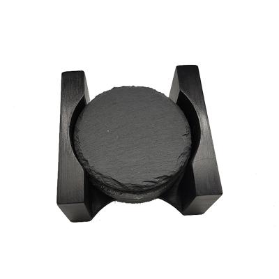 China New Sustainable High End Black Natural Slate Coaster With Black Stand for sale