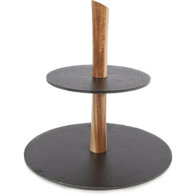 China Slate 2 Tier Slate Promotional Slate Sustainable Manufacturing Decorative Cake Stand for sale